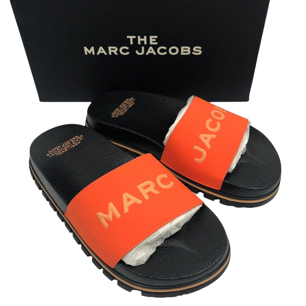 NEW Marc Jacobs Slides The Slide Sandals Logo Slip On Shoes 7 / 37 Dragon Fire